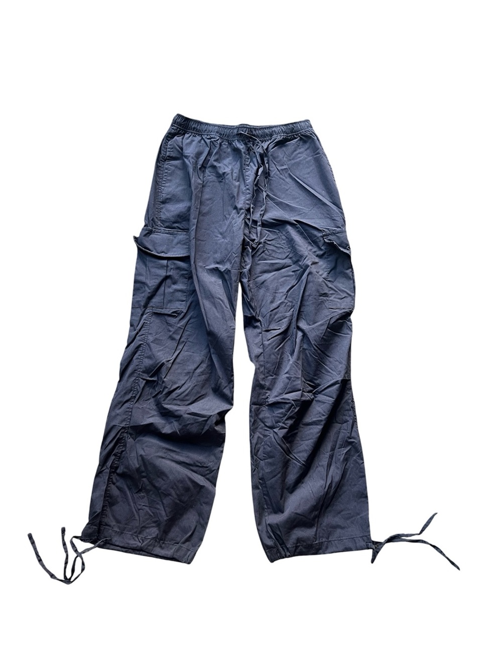 Black Cargo Wide-Leg Utility Pants with Ankle Ties
